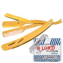 Navalha Navalhete Barbear Inox + 100 Laminas Lord Partidas - Atacado Sul Barber