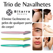 Navalha/Navalhete Bitarra com 3 unidades para depilação indolor, design de sobrancelha, remoção de pelos do buço, queixo, pescoço e corporal.