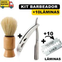 Navalhete De Inox Para Barbear E 10 Lâminas E Pincel De Barbear Cabeleireiro Profissional