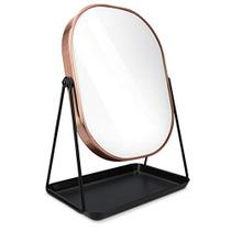 Navaris Vanity Mirror com Bandeja - Espelho de Mesa com Suporte de Metal e Armazenamento - 7" x 9" Tamanho do Espelho - para Maquiagem, Mesa, Mesa - Acabamento em Cobre