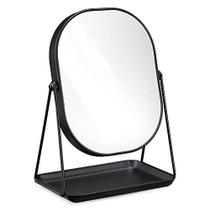 Navaris Vanity Mirror com Bandeja - Espelho de Mesa com Suporte de Metal e Armazenamento - 7" x 9" Tamanho do Espelho - para Maquiagem, Mesa, Mesa - Acabamento Preto