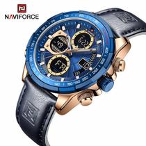 NAVIFORCE AZUL MARINHO 9197L RGBEBE Relógio de pulso sem gênero de negócios luminoso grande mostrador digital com pulseira de couro