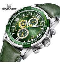 Naviforce Relógio sem gênero luxuoso de marca verde, cronógrafo de couro legítimo, quartzo, esportivo, para presente, 8020