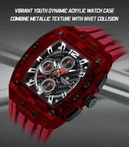 Naviforce VERMELHO TRANSPERENTE moda Sem gênero relógio de quartzo cronógrafo 3atm à prova dágua silicone banda esportes casual data exibição