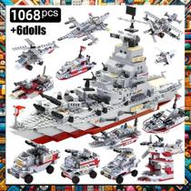 Navio militar 6 em 1 brinquedo de montar e construir bloco tipo lego com 1.068 peças