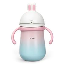 NCVI Copo de palha de aço inoxidável 10 onças Cute Rabbit Water Bottles para meninos e meninas 18 meses+ (Rosa)