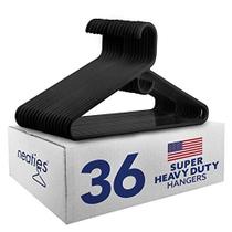 Neaties Super Heavy Duty Plastic Hangers Made in USA com gancho de acessórios, Heavy Duty Plastic Non Slip Clothes Hangers para ternos, casacos, vestido, camisas ou cintos, preto 36pk