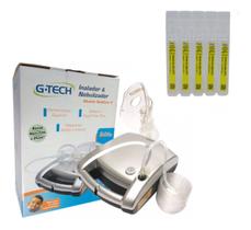 Nebulizador Adulto e Infantil Superflow Plus G-tech Prata + Soro Fisiológico G-tech
