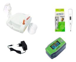 Nebulizador e Inalador Compressor + Oximetro Pediatrico + Termometro Digital