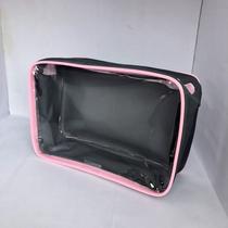 Necessaire CINZA com BORDA ROSA de nailon (tecido) com a frente transparente 23x15 Necessaire CINZA com BORDA ROSA de nailon (tecido) com a frente transparente 23x15