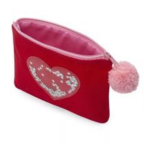 Necessaire com pompom e glitter coracao Necessaire com pompom e glitter coracao