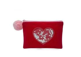 Necessaire com pompom e glitter coracao - LUDI