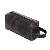 Necessaire de Couro Legítimo Masculina e Feminina, Bolsa de Viagem Organizadora para Itens de Higiene Pessoal, Estojo Gr