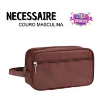 Necessaire de Couro Masculina Com Alça Lateral Para Viagem e Festas