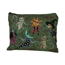 Necessaire De Maquiagem Verde Escuro Floresta Encantada Com Design De Gato Bruxo E Lua Para Necessaire De Maquiagem Verde Escuro Floresta Encantada Com Design De Gato Bruxo E Lua Para