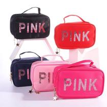 Necessaire Estojo Escolar Organizador Feminina Feminina Pink Com Espelhinho Porta Batom, Maquiagem - Toy Brow