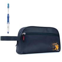 Nécessaire Executiva Nylon Impermeável Azul Estampada