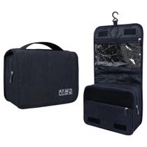 Necessaire Feminina Bolsa Viagem Compartimentos Gancho Maquiagem Higiene Preta