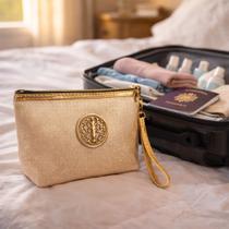 Necessaire Feminina Chique Organizadora Viagem Maquiagem Cor Dourado Em Estilo Glitter Necessaire Feminina Chique Organizadora Viagem Maquiagem Cor Dourado Em Estilo Glitter