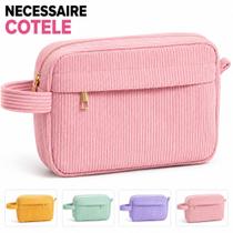 Necessaire Feminina Cotelê Grande Porta Maquiagem Organizadora Viagem