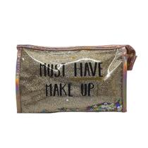 Necessaire Feminina Maquiagem Viagem Trabalho Glitter Organizador Produtos Zíper Mala Feminino