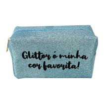 Nécessaire Glitter Estojo Organizador Maquiagens Azul 20cm - Clink