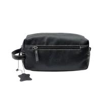 Necessaire Masculina Preta Com Alça Em Couro