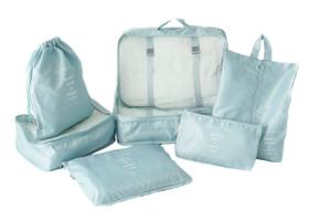Necessaire organizador para mala de viagem kit com 7 peças cor azul claro