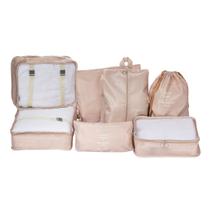 Necessaire organizador para mala de viagem kit com 7 peças cor bege