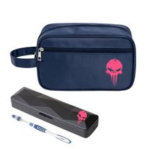 Nécessaire Premium Executiva Nylon Caveira Rosa Porta Escova Nécessaire Premium Executiva Nylon Caveira Rosa Porta Escova