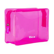 Necessaire Rosa Neon Transparente Média Ricca 17x22x8cm Necessaire Rosa Neon Transparente Média Ricca 17x22x8cm