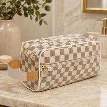 Necessaire Unissex Flor E Xadrez Bolsa Organizadora Multiuso