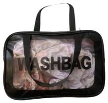 Necesser Washbag Preta Couro Frente Transparente Fecho e Alças Necesser Washbag Preta Couro Frente Transparente Fecho e Alças