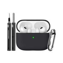 NERDCASE, Case Silicone Preto com Caneta para Limpeza, Compatível com AirPods Pro