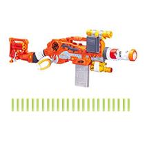 Nerf E1754 Scravenger Zombie Strike Toy Blaster com dois clipes de dardos de 12 dardos, 26 dardos, luz, extensão do barril, X 40Mm, Stock, 2-Dart Blaster, Brown