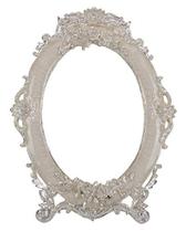 Nerien Decorativo Espelho de Vestir de Mesa Único Metal Bancada Vaidade Maquiagem Espelho Rosa em Relevo Oval Antigo com Suporte para Casa, Quarto, Cômodas, Sala de Estar, Banheiro Branco