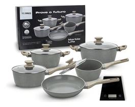 Neuhaus Jogo De Panelas 5 Peças Revestimento Cerâmico Antiaderente + Balança Digital Marble Life