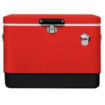 Nevera Retro de Metal FSE, Capacidad para 80 Latas / 54 L, Dura, Rojo/Negro