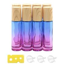 Newzoll 8Pcs 10ml (1/3oz) Rolo de vidro em frascos azuis roxo gradiente rolo frascos frascos recipiente para óleos essenciais perfume lip bálsamos