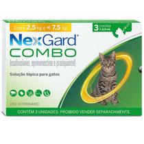 Nexgard Combo 3Pipetas para Gatos Antipulgas Sarna Vermífugo 2,5 7,5kg