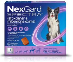 NexGard Spectra Antipulgas e Carrapatos e Vermífugo para Cães de 15,1 a 30kg - 1 tablete