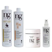 Ng De France Fast Liss Escova progressiva vegana + Spray Thermo Protetor térmico + Shampoo Hidratante Intense + Máscara Cailar Intense