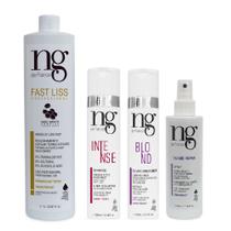 Ng De France Kit Fast Liss Alisamento vegano + Shampoo Hidratação Intensa + Spray Thermo Protetor Térmico + Condicionador Desamarelador Silver Blond