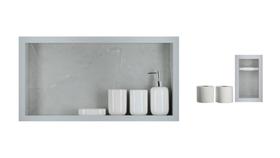 Nicho 60x30x11cm em Porcelanato E Suporte Papel Higiênico Duplo Kit Banheiro 2 Peças Cinza Claro Estilo e Organização