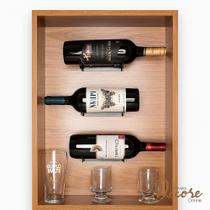 Nicho Adega Decorativo Para 3 Garrafas com suportes para vinhos MDF Freijó