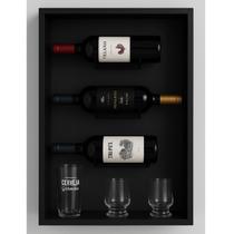 Nicho Adega Decorativo Para 3 Garrafas com suportes para vinhos MDF Freijó Preto branco cinza