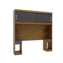 Nicho Aéreo Casal 2 Portas com Criado e Cabeceira Ipê Nobre Grafite Gênova Batrol