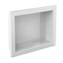 Nicho Banheiro 30x40 Branco Embutir Parede Plástico Alto Brilho Borda Shampoo Organizador Metasul