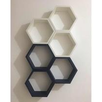 Nicho Colmeia Hexagonal 6 Peças Branco E Azul Ou +cores Mdf - B&D Arte e Decoração