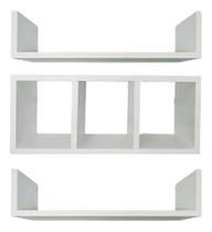 Nicho Com 2 Prateleiras Em U + 1 Nicho Colmeia Mdf Branco Tx